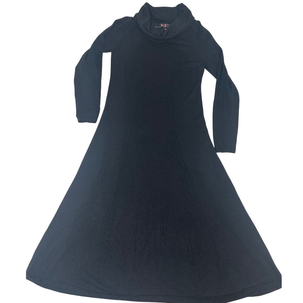 R&K original Soft black turtleneck sweater dress flare bottom long sleeves Med.